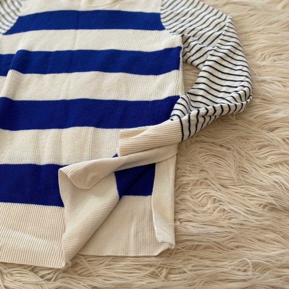 Loft Tunic Style Sweater, Blue Striped, Sz Lg - Picture 4 of 4